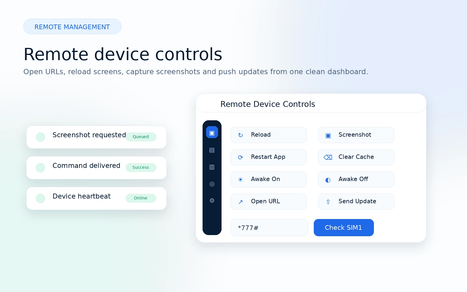 JSNET Kiosk generated remote device controls visual
