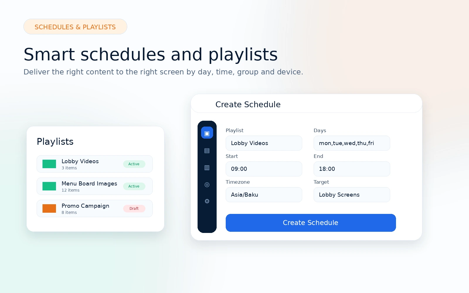 JSNET Kiosk generated schedules and playlists visual